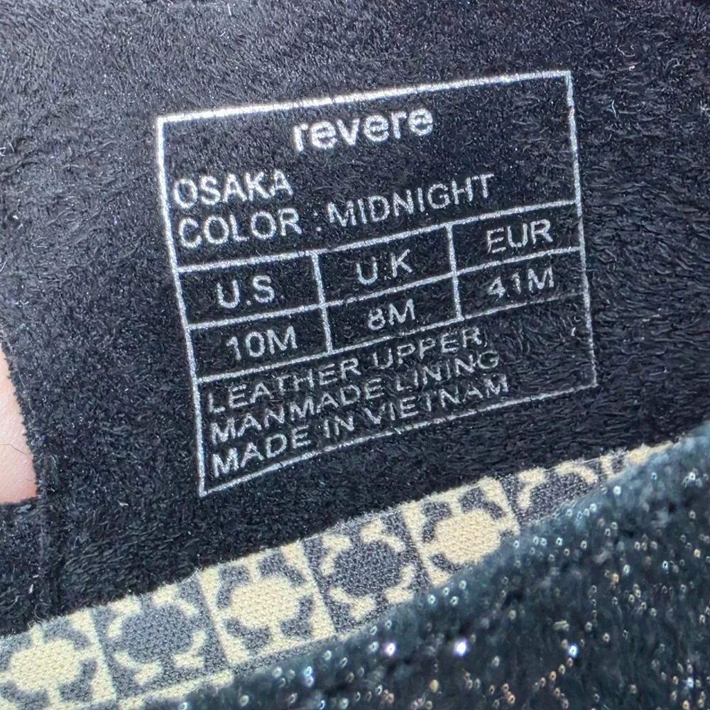 Revere Osaka Midnight Black Shimmer Leather Mary Jane Wedge Shoes US 10M EUR 41